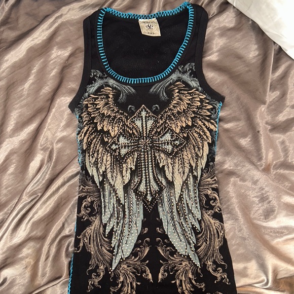 Vintage Handmade Y2k Bedazzled Cross Tank Top - Picture 1 of 3